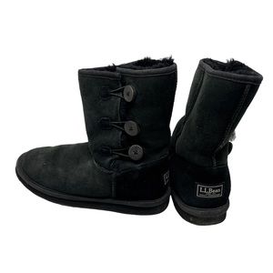 L. L. Bean Sheepskin Women’s Winter Mid Calf Black Suede Size 9M Fleece Lined